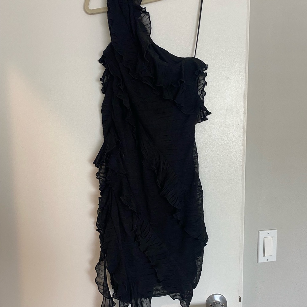 Zara Black Asymmetrical Ruffled Bodycon Dress